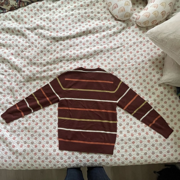 RVCA Men’s Sweater, Brown with orange, yellow, and white horizontal stripes - Picture 2 of 3